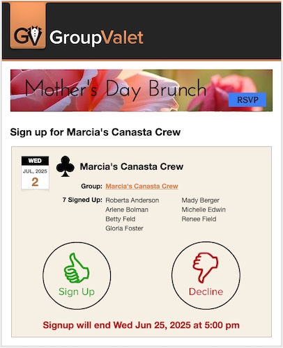 Example of a club event banner at the top of a member-generated GV email Example of a club event banner at the top of a member-generated GV email