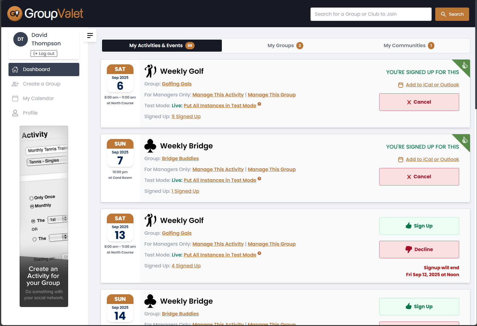 Upcoming Dashboard Desktop